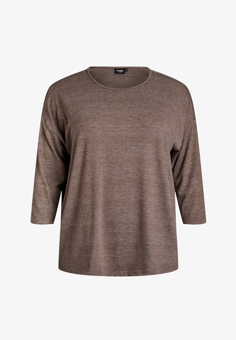 Rudas, ilgas rankovės marškinėliai, pagaminti iš minkštos medžiagos, su apvalia iškirpte ir laisvu siluetu. Pasižymi truputį tekstūruota paviršiumi ir nuleistomis rankovėmis.