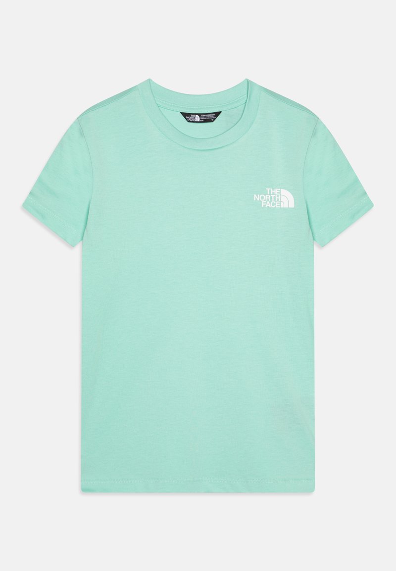T-shirt in cotone verde menta chiaro con maniche corte. Presenta un piccolo logo bianco sul lato sinistro del petto. Collo a girocollo classico, texture morbida.