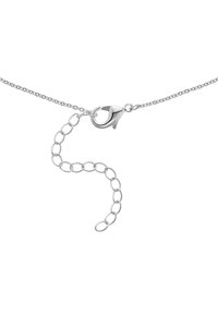 Srebrny naszyjnik z łańcuszka z karabińczykiem oraz regulowanym przedłużeniem, składający się z owalnych ogniw. Gładka tekstura, minimalistyczny design.