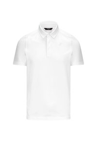 Polo bianco con colletto standard, maniche corte e un logo discreto sul petto. Realizzato in un tessuto liscio e leggero.