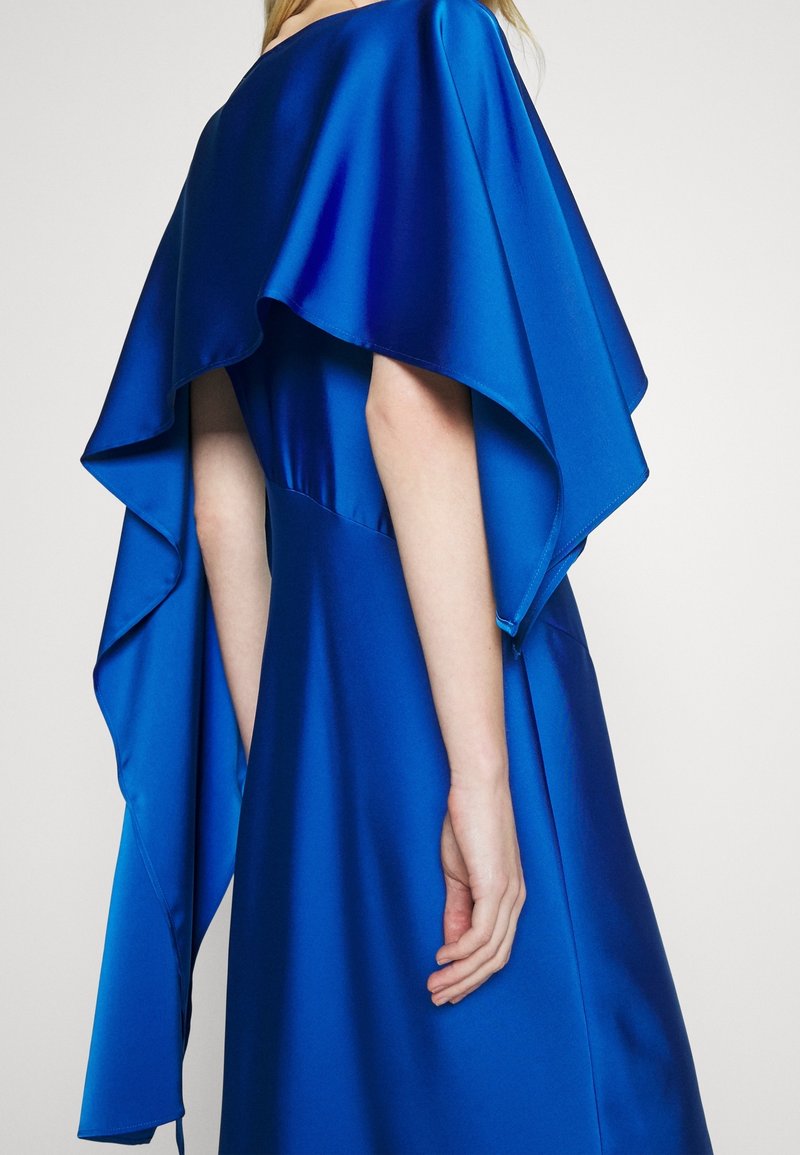 plunging neckline cocktail dress Floating By Plunging Neckline Mesh Overlay Midi Dress Navy