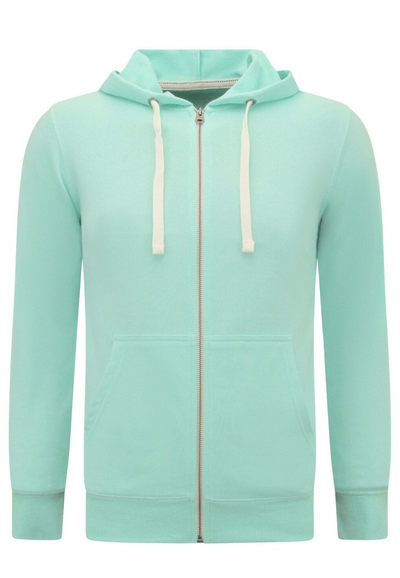 Mintgroene rits hoodie met een koordcapuchon, ribbelmanchetten en twee voorzakken. Gemaakt van zachte, gestructureerde stof.