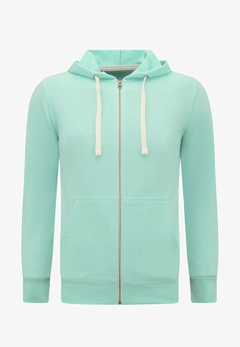 Mintgroene rits hoodie met een koordcapuchon, ribbelmanchetten en twee voorzakken. Gemaakt van zachte, gestructureerde stof.