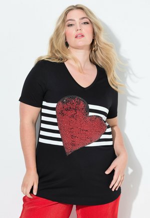 GLITZERSTEINCHEN HERZ STREIFEN - T-shirt imprimé - black