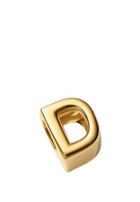 Goldener Buchstabe "D" mit glänzender Oberfläche, abgerundeten Kanten und offenem Zentrum, das eine glatte Textur und reflektierende Fläche aufweist.