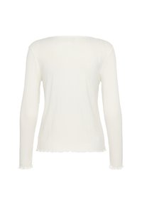 Langarm, off-witte shirt met een ribbelstructuur, een ronde halslijn en gegolfde randen aan de manchetten en de zoom.
