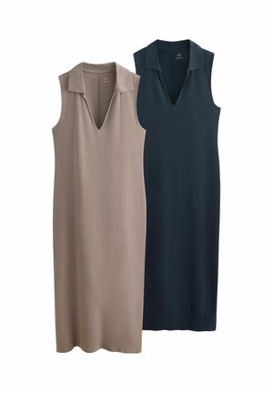 THE SET REGULAR FIT - 2 PACK SLEEVELESS COLLAR V- NECK DRESS  . - Jerseykleid - dark navy/taupe brown