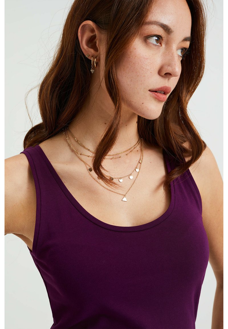 Débardeur Femme Spiegel – Violet Stretch, Col Vachette Et Lien à L’épaule, Taille 1X, Vintage