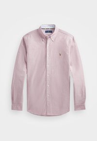 Koszula zapinana na guziki w jasnoróżowym kolorze, wykonana z bawełny, z kołnierzykiem szpiczastym, długimi rękawami i haftowanym logo na lewej piersi.