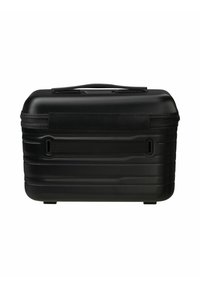 Coperchio rigido nero con superficie testurizzata, forma rettangolare, manico superiore e zip laterale. Presenta due punti di attacco sui lati.