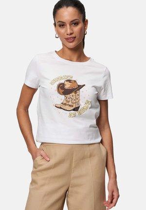 MIT COWBOY - Triko s potiskem - patch white beige