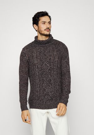 CABLE TURTLE NECK - Jumper - black burgundy