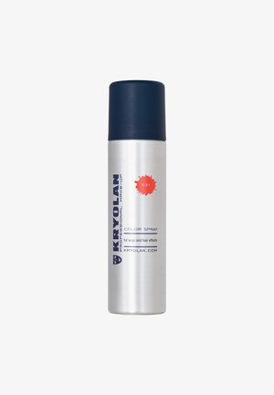 Silberne Sprühdose mit dunkelblauem Deckel, mit der Aufschrift Kryolan Professional Makeup Farbspray für Perücken und Haareffekte, Farbton D31.