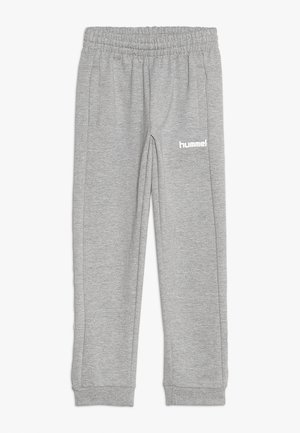 Graue Sweatpants aus Baumwollmischung mit elastischem Bund, Seitentaschen und weißem "hummel"-Logo am linken Bein. Elastische Bündchen an den Knöcheln.
