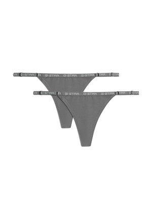 Deux tangas gris G-Star raw avec ceintures élastiques de marque réglables, posés à plat sur un fond blanc.