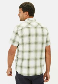 Korte mouwen geruite shirt in lichtgroen en wit, met een geblokte patroon, een standaard kraag en een gebogen zoom.