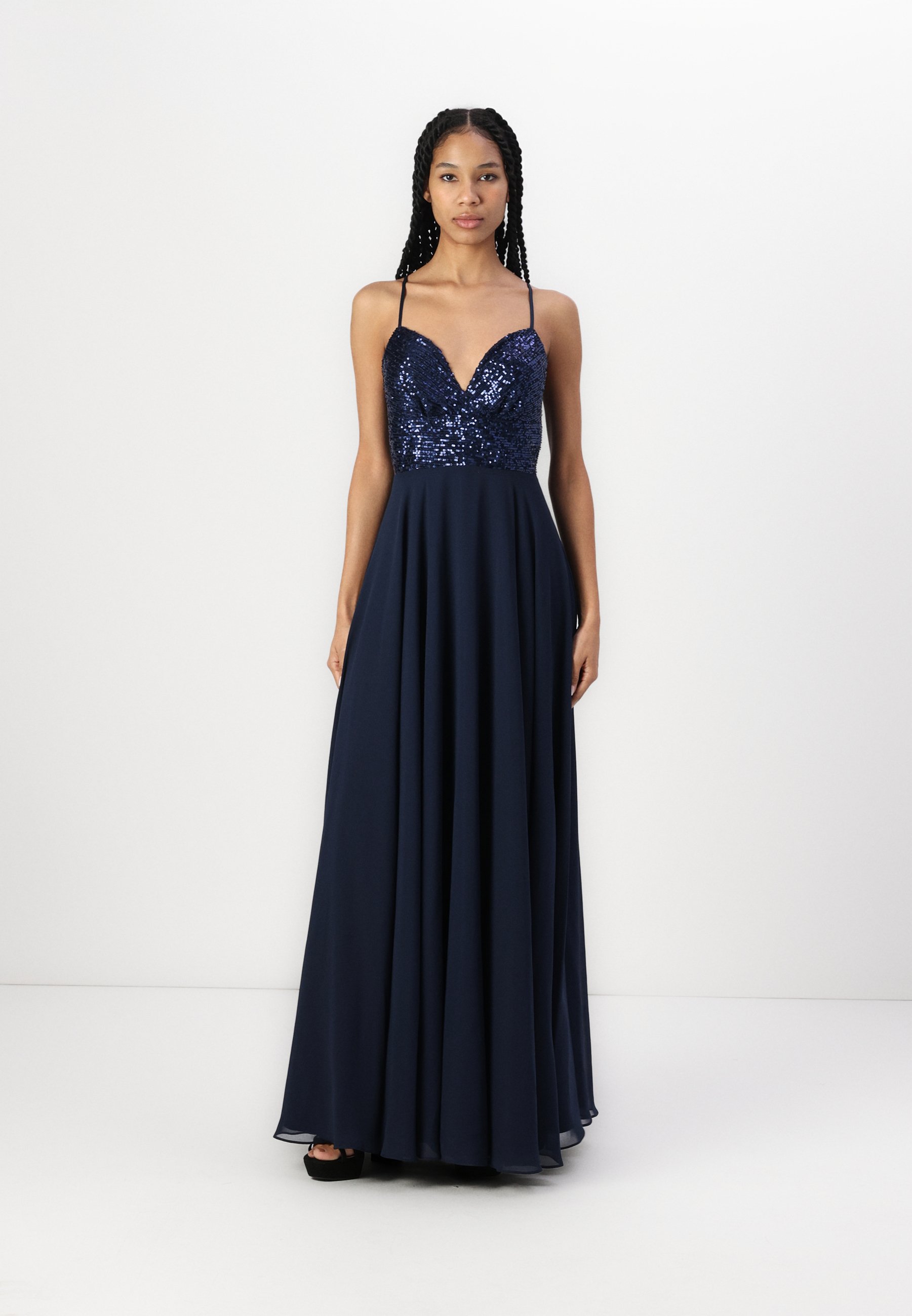 long dresses evening ZAPAKA Women Beaded Navy Prom Dress with Ruffles Mermaid Evening Dress with  Slit – ZAPAKA UK main image 0
