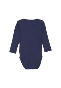 Middengrijze lange mouwen bodysuit gemaakt van ribstof. Voorzien van een ronde hals en drukknoopsluitingen onderaan voor gemakkelijke dressing.