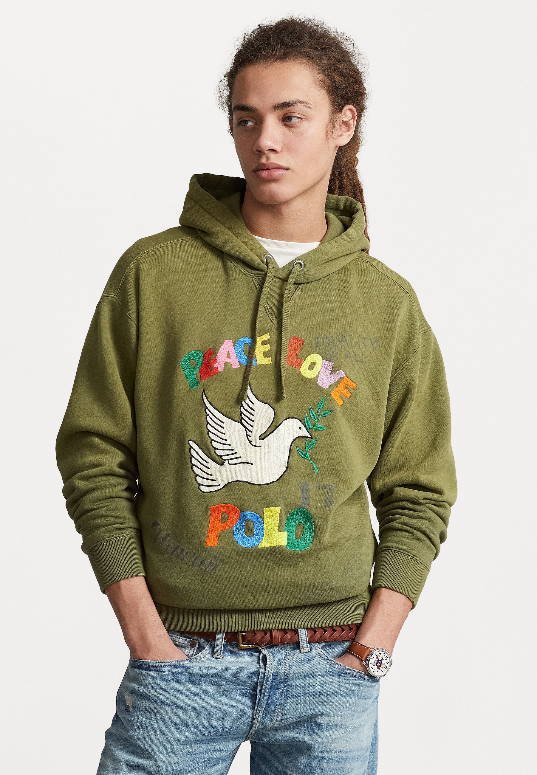 Polo Ralph Lauren EMBROIDERED GRAPHIC FLEECE HOODIE - Sweatshirt - dark sage/vert  - ZALANDO.FR