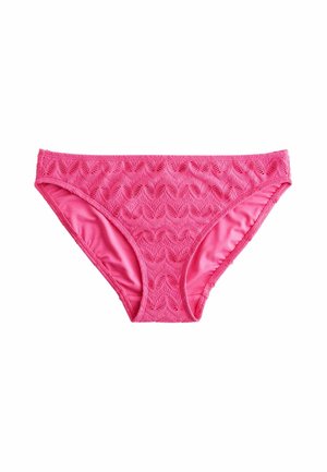 Roze bikinionder met een textuur van golven aan de voorkant en gladde stof aan de achterkant. De afwerking van de randen is elastisch voor comfort.