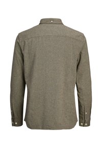 Bruine lange mouwen button-up shirt van textuurstof, met een klassieke kraag, rugpand en knoopmanchetten.