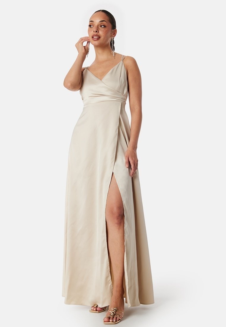Rust Outfit Ideas Wrap Dress Tan Silk Dress Pretty Lavish Bridesmaid Keisha  Cowl Neck Satin Maxi