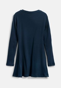 Laivastonsininen pitkähihainen tunika, joka on valmistettu resorikankaasta. Siinä on pyöreä pääntie, sivuhalkiot ja levenevä helma lisäämässä liikkuvuutta.