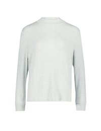 Ljust grå stickad tröja med hög krage, långa ärmar och ribbade mudd. Mjuk textur och avslappnad passform. Enkelt design utan mönster.