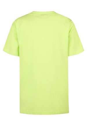 Short-sleeve t-shirt in bright lime green, made of cotton, featuring a crew neck and a smooth texture with no visible patterns or accents.
