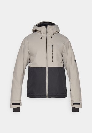 Herenjack in lichtgrijs en zwart, gemaakt van gladde, duurzame stof. Voorzien van een capuchon, een ritssluiting aan de voorkant en verstelbare manchetten.