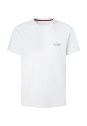 Λευκό μπλουζάκι Pepe Jeans κοντό μανίκι με μικρό μαύρο λογότυπο στην αριστερή πλευρά του στήθους και στο μανίκι, διαθέτει στρογγυλή λαιμόκοψη.