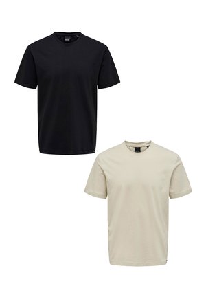 2ER-PACK RUNDHALS KURZARM - T-Shirt basic - schwarz beige