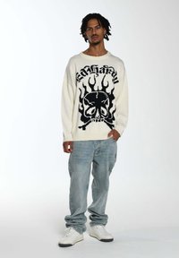 Ed Hardy SKULL IN FLAMES JAQUARD - Strickpullover - ecru black