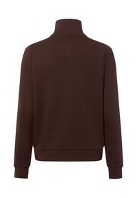 Bruine, lange mouw sweatshirt met een hoge kraag, ribgebreide manchetten en onderrand. Smooth textuur, geen zichtbare patronen of hardware details.
