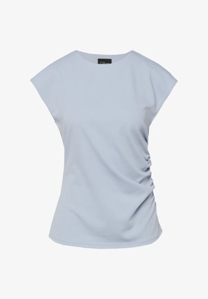 Lichtblouse met korte mouwen, geplooide zijkant en een ronde halslijn, gemaakt van een zachte, gladde stof.