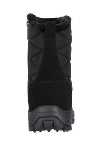 Schwarzer wasserdichter Knöchelstiefel mit einem gesteppten Obermaterial, Faux-Fur-Kragen und rutschfester Gummisohle. Mit einem Reißverschluss auf der Rückseite für ein einfaches An- und Ausziehen.