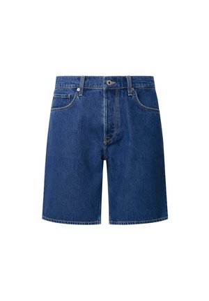 Tumed sinised denim lühikesed püksid, millel on klassikaline viie tasku disain, vöökohad ja õmblusdetailid. Katkine serv ja sirge jalg.