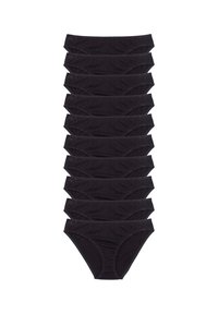 Caleçons en coton noir empilés verticalement, présentant un design classique, une ceinture élastique et une texture lisse. Chaque pièce a une forme cohérente.