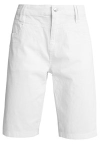 Shorts en coton blanc au design classique, dotés d'une fermeture à bouton et glissière, de poches avant et d'une coupe droite. Texture lisse.
