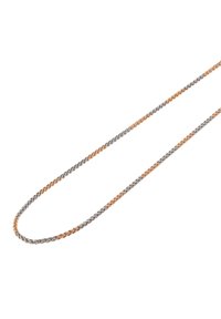 Snoet metal halskæde med vekslende sektioner i rosaguld og sølv tone. Glat tekstur og let design.