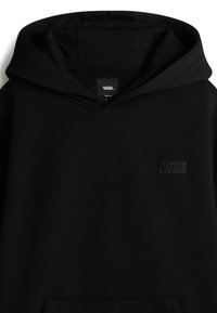 Schwarzer Hoodie aus Baumwollmischung mit einer vorderen Kängurutasche, verstellbarem Kordelzug und einem erhabenen schwarzen Vans-Logo auf der Brust.