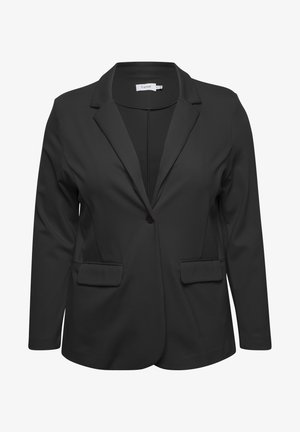 Svart blazer laget av mykt stoff, med hakkekrage, enkelt knappelukking, og to frontlommer. Lange ermer med rett snitt.