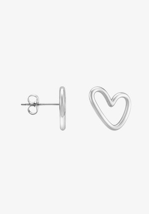 Clou d'oreille en forme de cœur argenté avec tige et papillon, présentant un design lisse et ouvert.