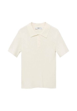 Crème kleurige polo met korte mouwen, gemaakt van ribstof, met een klassieke kraag en een knoopsluiting met drie knopen.
