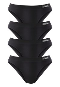 Zwarte katoenen boxershorts in een verpakking van vier. Elke short heeft een brede elastische tailleband met het label "FASHION". Glad, effen kleur, klassiek design.
