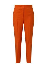 Pantalon orange à taille haute et coupe fuselée, avec plis devant, fermeture dissimulée et longueur cheville.