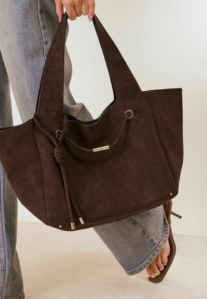 Friends Like These, TASSEL TRIM SHOPPER BAG - Shopping bags - chocolate brown suedette