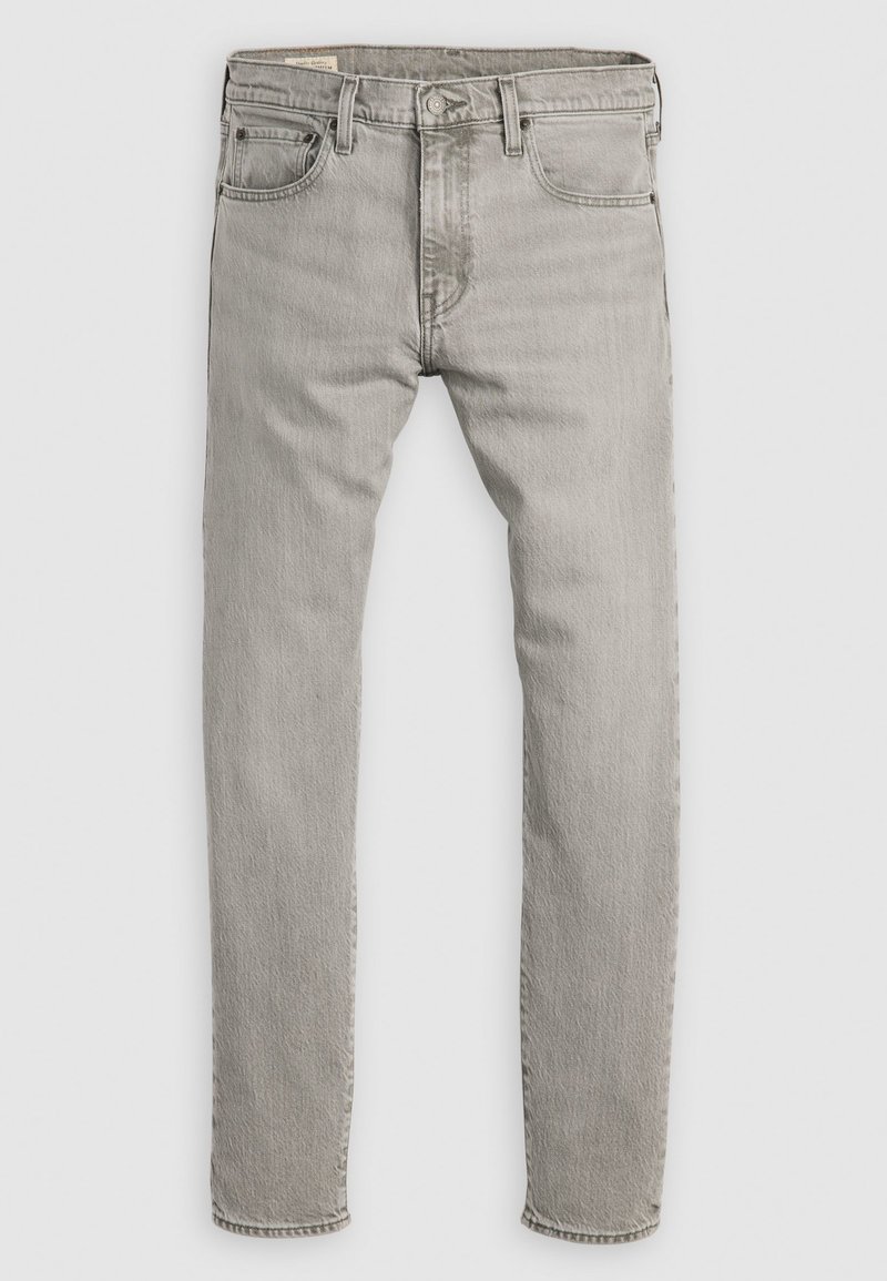 Lichtgrijze denim jeans met een rechte pijp, vijf zakken en subtiele vervaging. Heeft een klassieke knoop- en ritssluitsysteem.