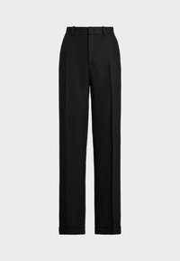 LINEN HERRINGBONE RELAXED STRAIGHT PANT - Trousers - black