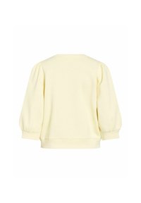 Sweat-shirt jaune doux avec manches trois-quarts bouffantes et poignets côtelés, vu de dos sur fond blanc.